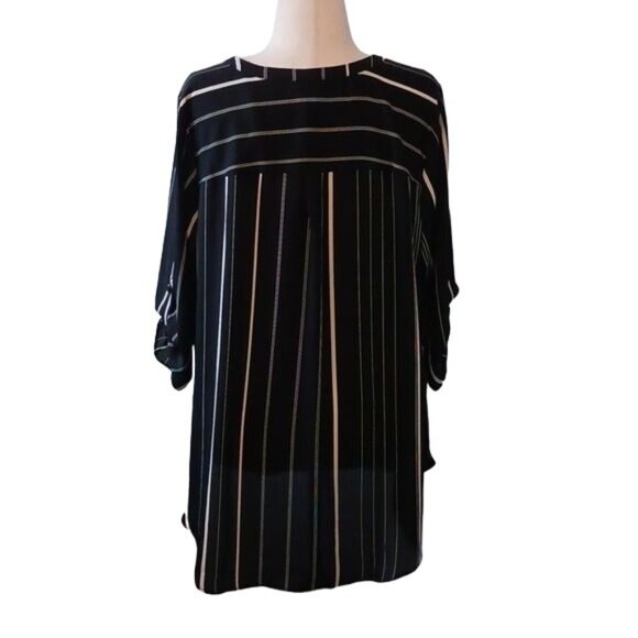 Worthington Black V-neck‎ Blouse with White Stripes Long 3/4 Sleeves Size 0X - Picture 4 of 10